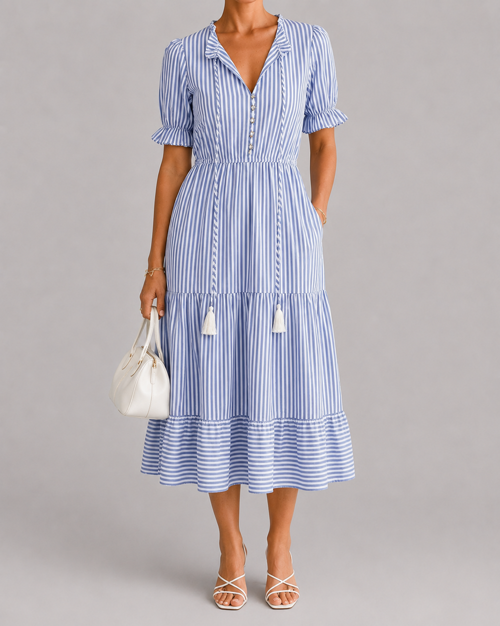 Dakota | Short Sleeve Striped Tiered Midi Dress