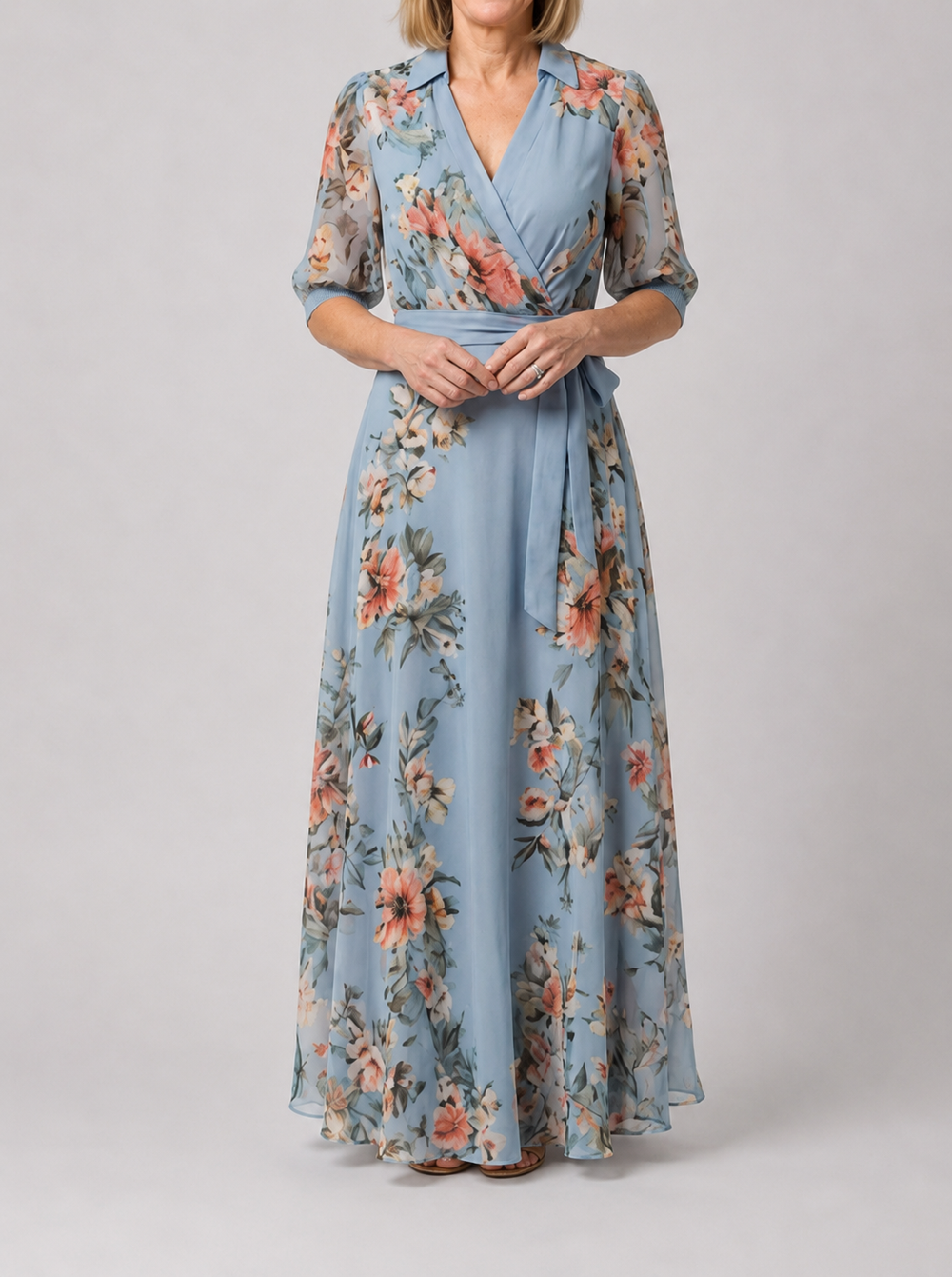 Elowen | Floral Wrap V Neck Maxi Dress