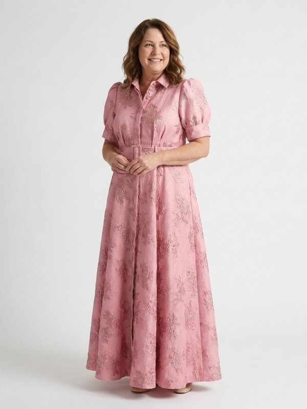 Xanthea | Abito Camicia Maxi Floreale Testurizzato con Cintura