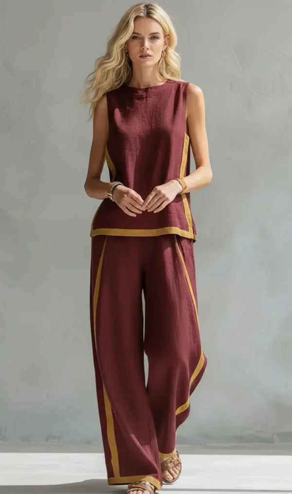 Ursula | Smart-Casual Waistcoat and Trouser Set with Two-Tone Trim