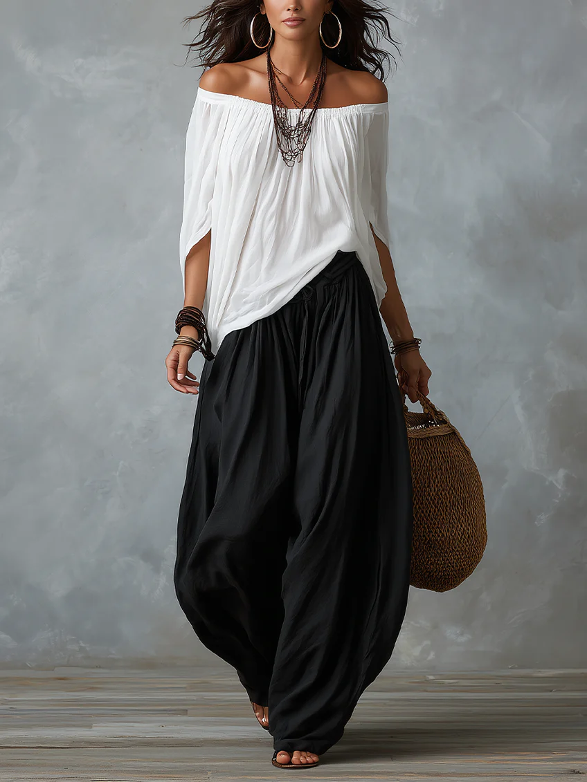 Luna | An off-the-shoulder top and flowing trousers