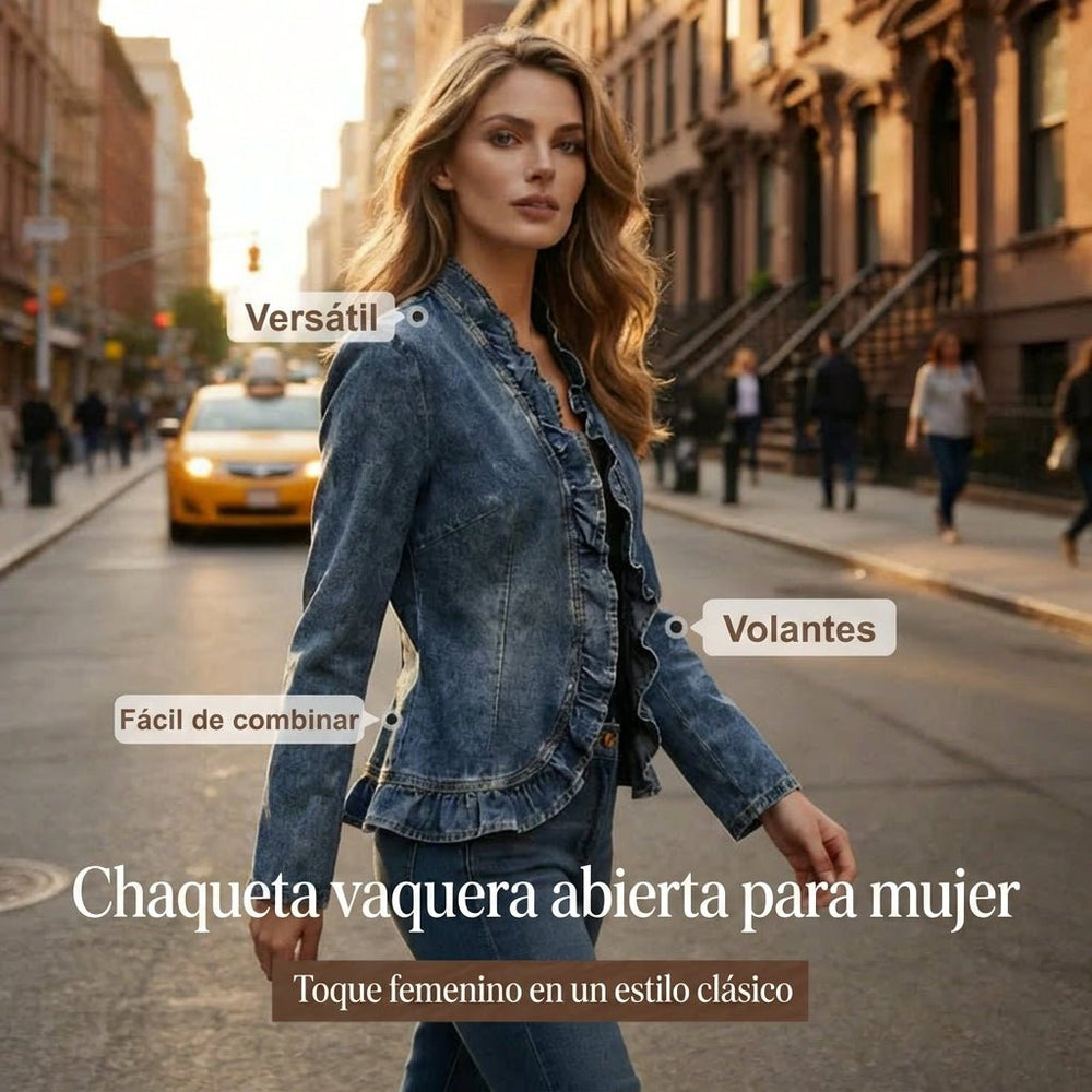 Naia - Chaqueta vaquera con volantes y abertura frontal