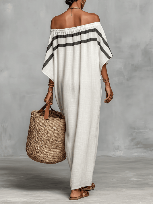 Vestido maxi de lino con hombros descubiertos