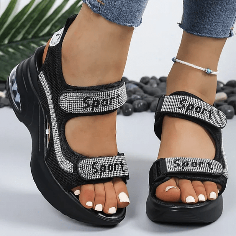 Noelia - Sandalias ortopédicas con cuña y detalles brillantes
