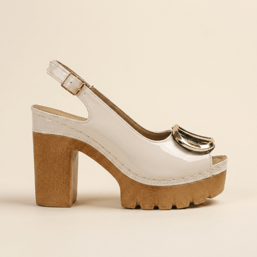 Eva - Sandalias peeptoe de tacón ancho con hebilla metálica