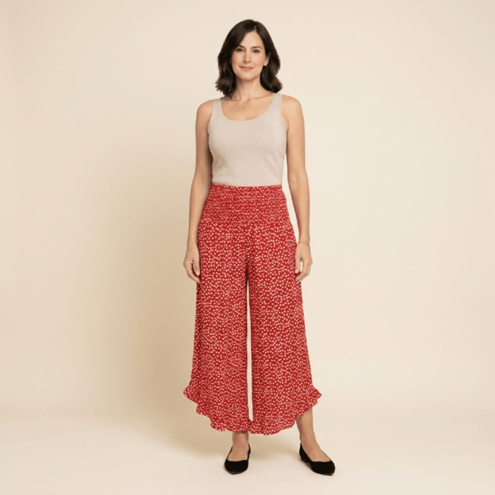 Adela - Pantalón fluido de lunares con volante