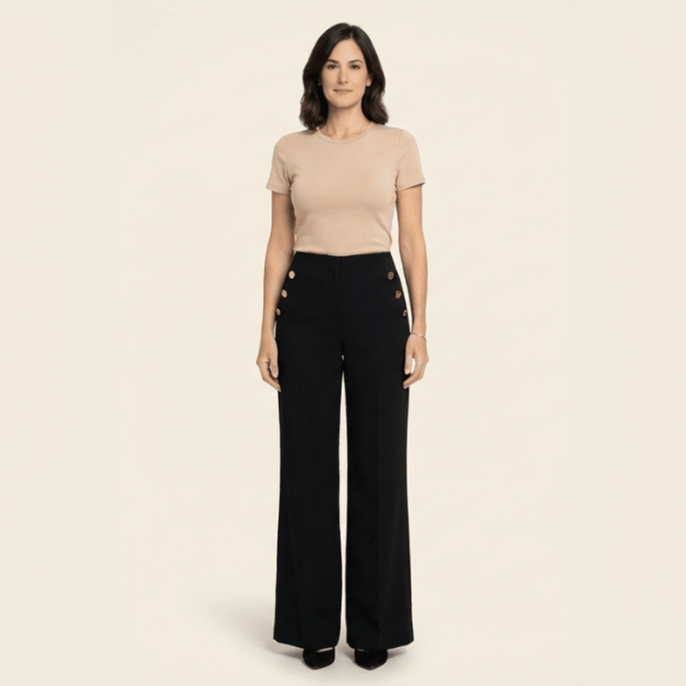 Mónica- Pantalón elástico de tiro alto y botones dorados