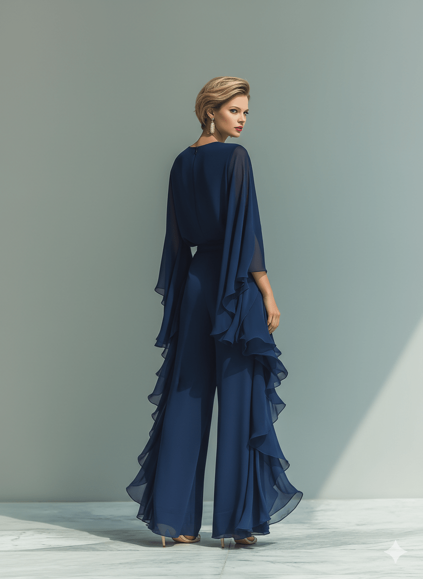 Conjunto azul marino de gasa con volantes