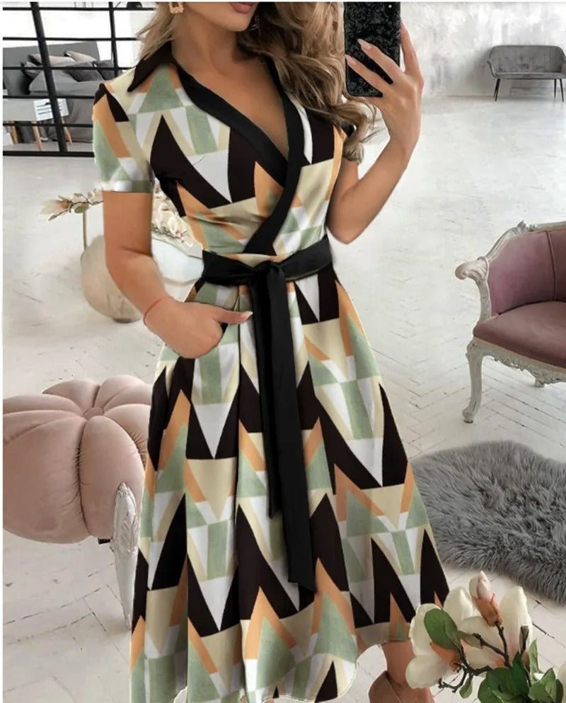 Rita | Vestido midi geométrico con escote en V