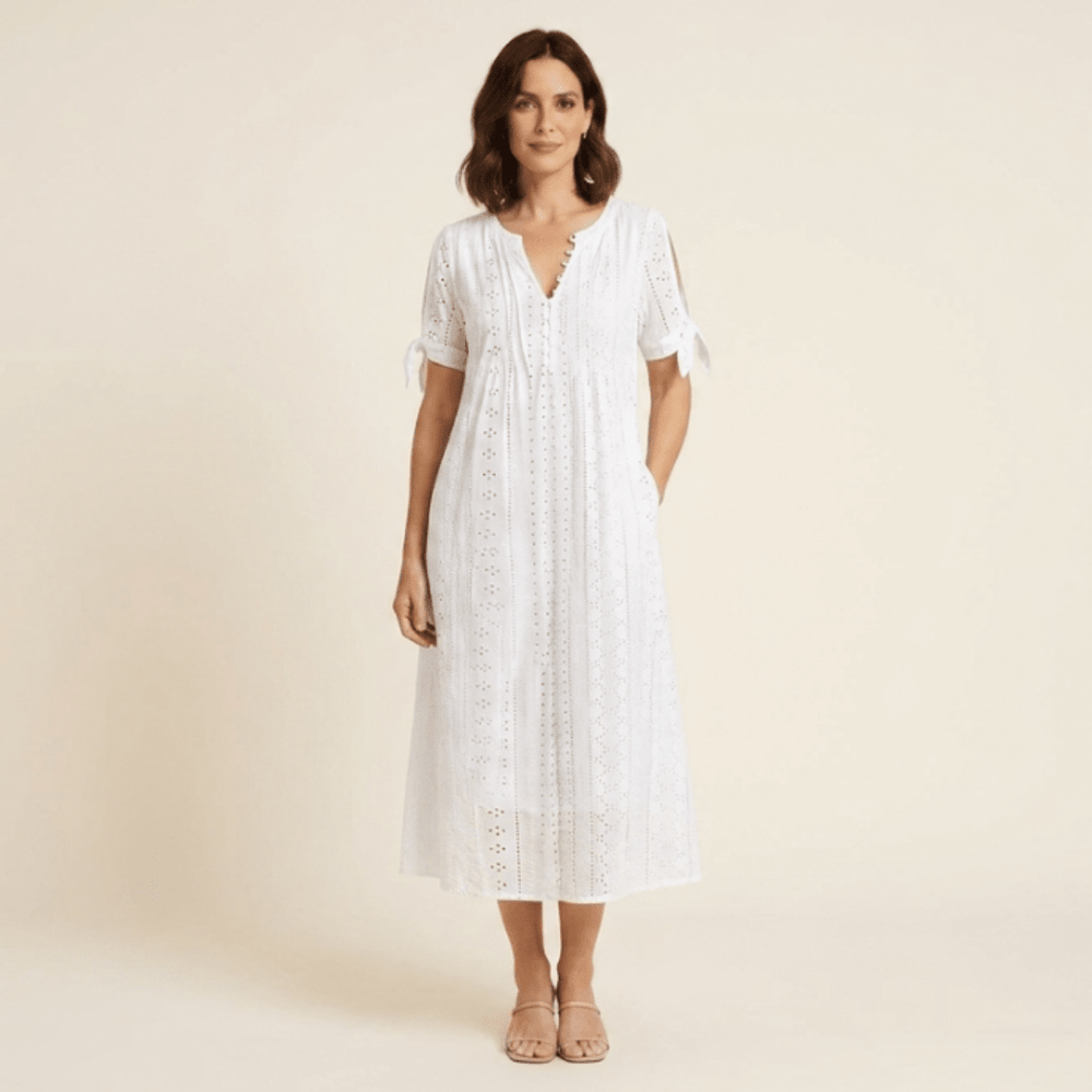 Valeria - Vestido midi calado con escote en V