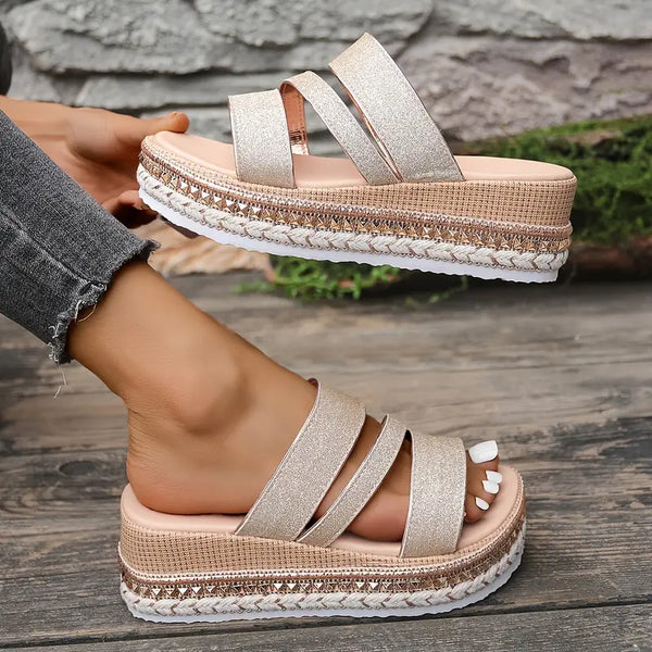 Sabela | Elegant Golden Wedge Sandals