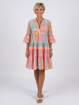 Maelle | Geometric Print V Neck Tiered Knee Length Dress