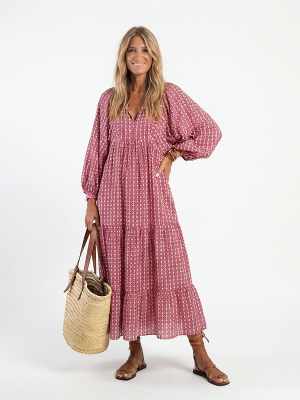 ARLETTE | ABITO MIDI A STAMPA GEOMETRICA CON MANICA LUNGA