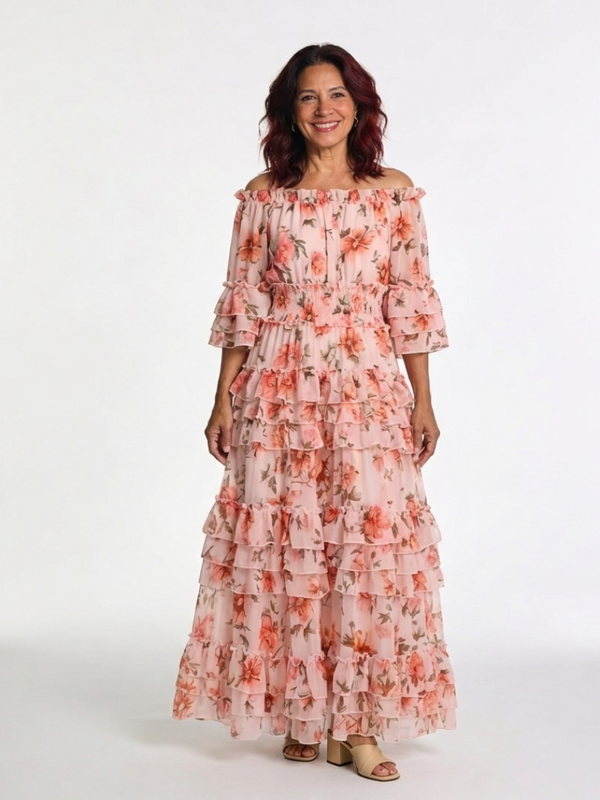 Rosalie | Abito Maxi Floreale a Balze con Spalle Scoperte