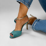 Roksana™ — Two-Tone Turquoise Gold Stiletto Sandals, Vibrant Elegance