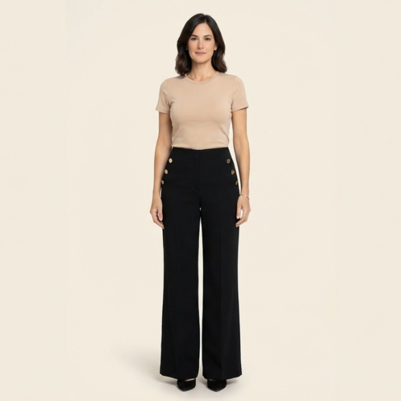 Mónica- Pantalón elástico de tiro alto y botones dorados