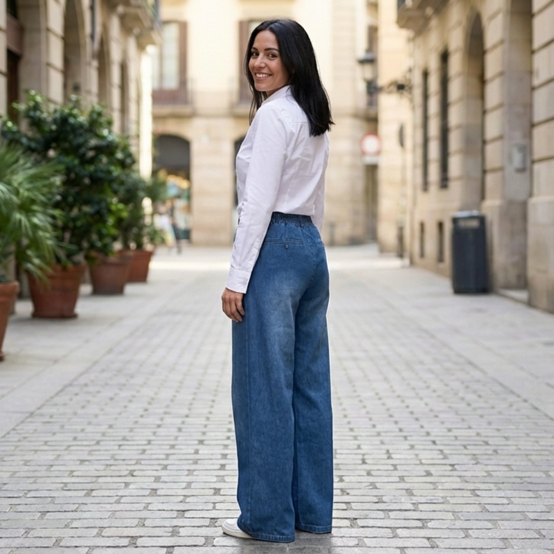 Marta | Vaqueros con cintura con cordón y pierna ancha