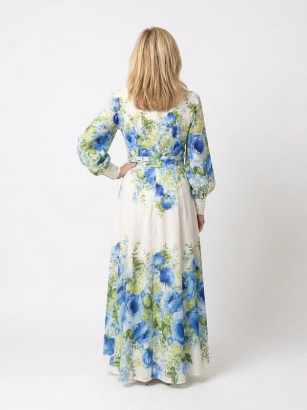 Harper | Abito Maxi Floreale con Bottoni e Manica Lunga