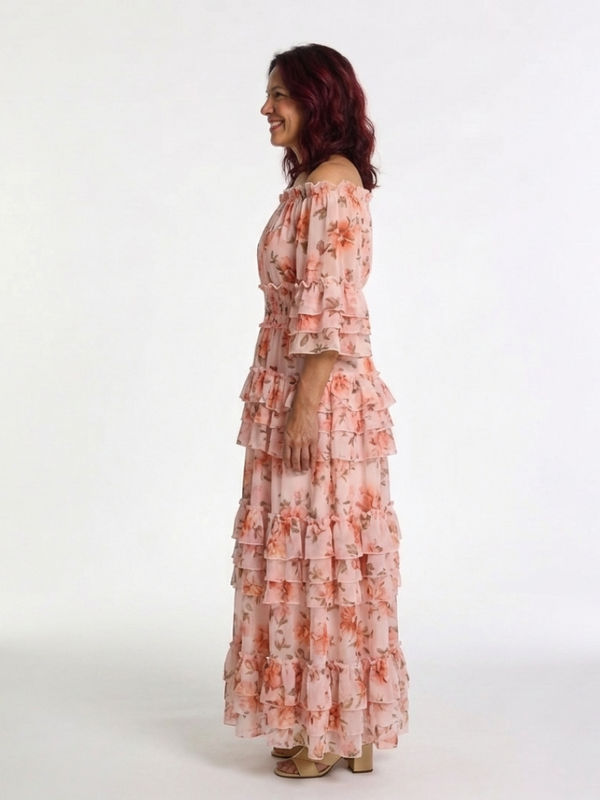 Rosalie | Abito Maxi Floreale a Balze con Spalle Scoperte