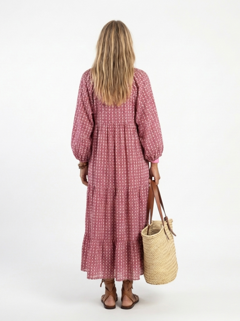 ARLETTE | GEOMETRIC PRINT LONG SLEEVE MIDI DRESS
