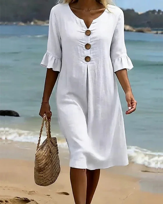 Vanesa™ | Robe Texturée Avec Manches Bouffantes et Boutons