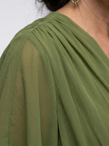 Elysia | V Neck Draped Waist Tie Midi Dress