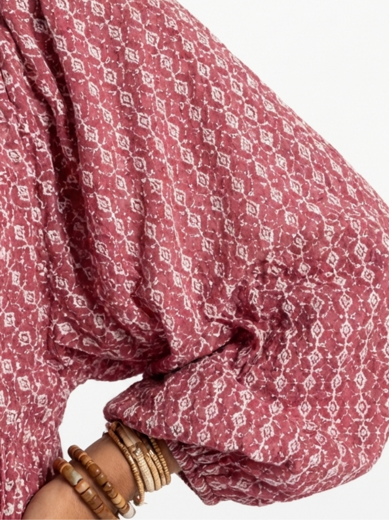 ARLETTE | GEOMETRIC PRINT LONG SLEEVE MIDI DRESS