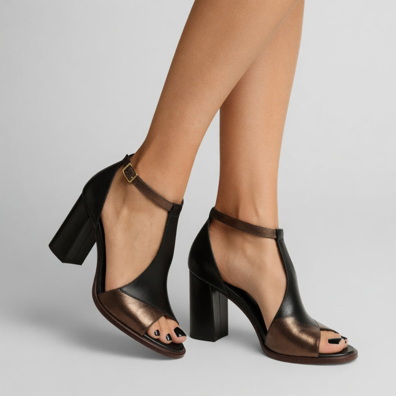 Elwira™ — Two-Tone Block Heel Sandals, Bold Urban Elegance