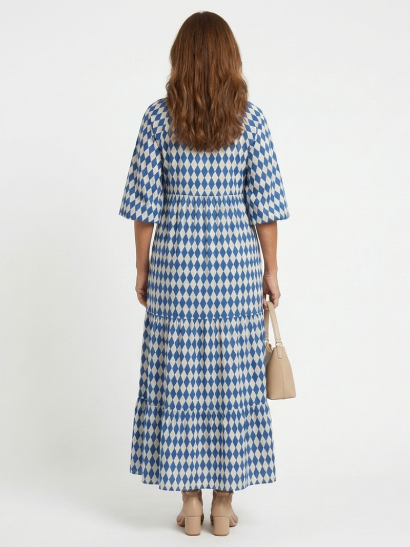 Elodie | Diamond Print Tiered Midi Dress