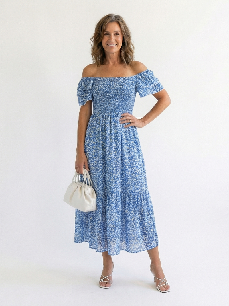 Odette | Off Shoulder Floral Smocked Midi Dress