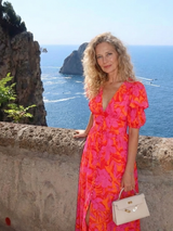 Willow | Floral V Neck Puff Sleeve Midi Dress