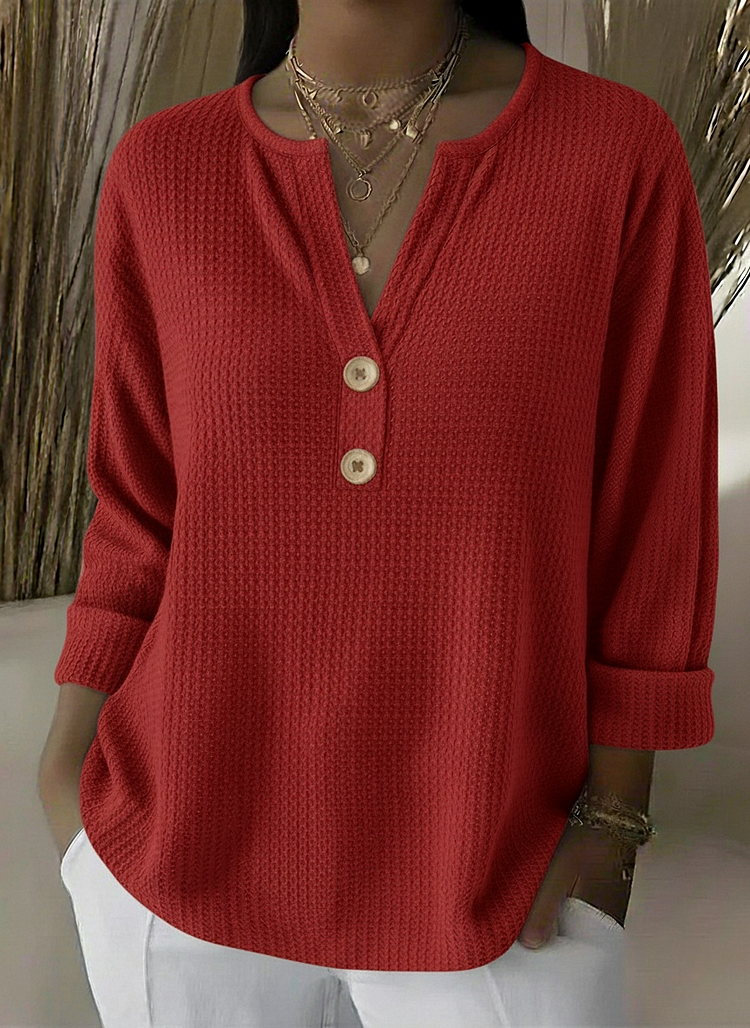 Lucía | Top Henley in Waffle con Bottoni