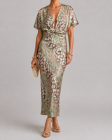 Coralie | Abstract Print V Neck Twist Waist Midi Dress