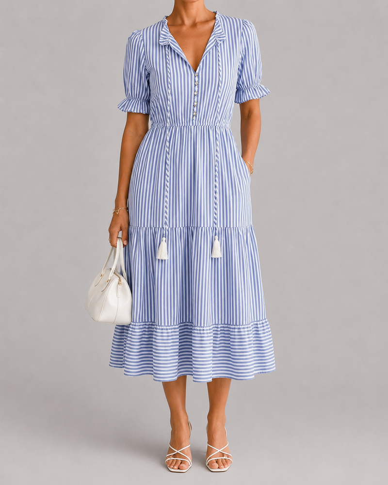 Dakota | Short Sleeve Striped Tiered Midi Dress