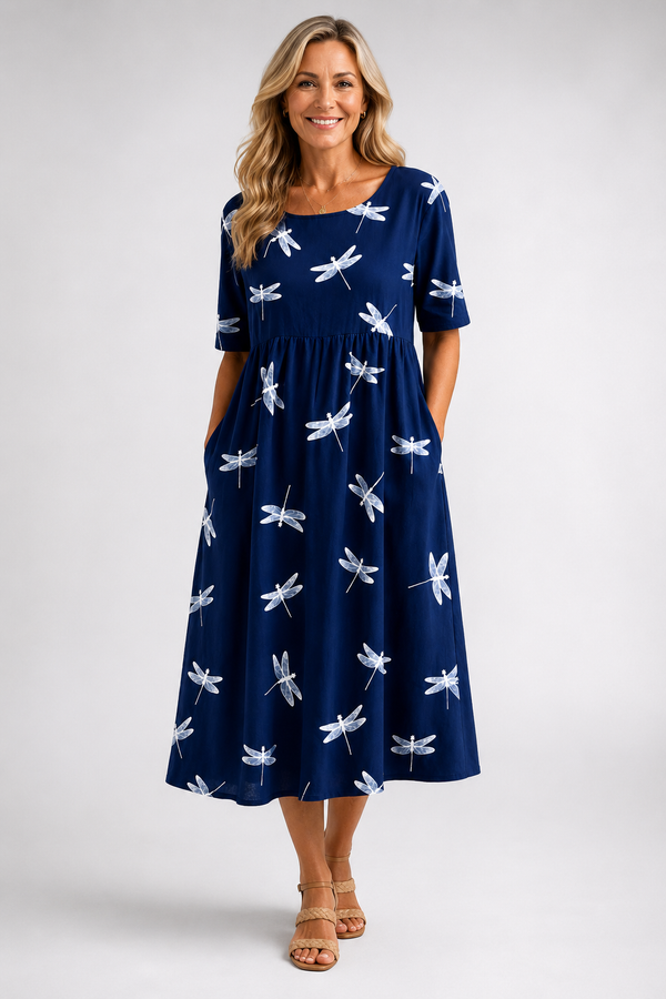 EVELINA - ABITO MIDI CON LIBELLULE