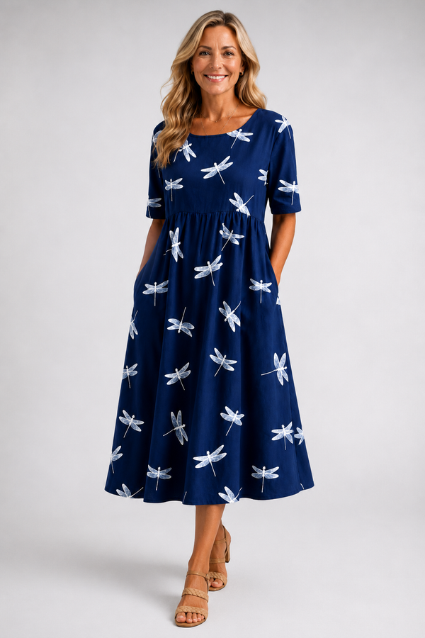 EVELINA - ABITO MIDI CON LIBELLULE