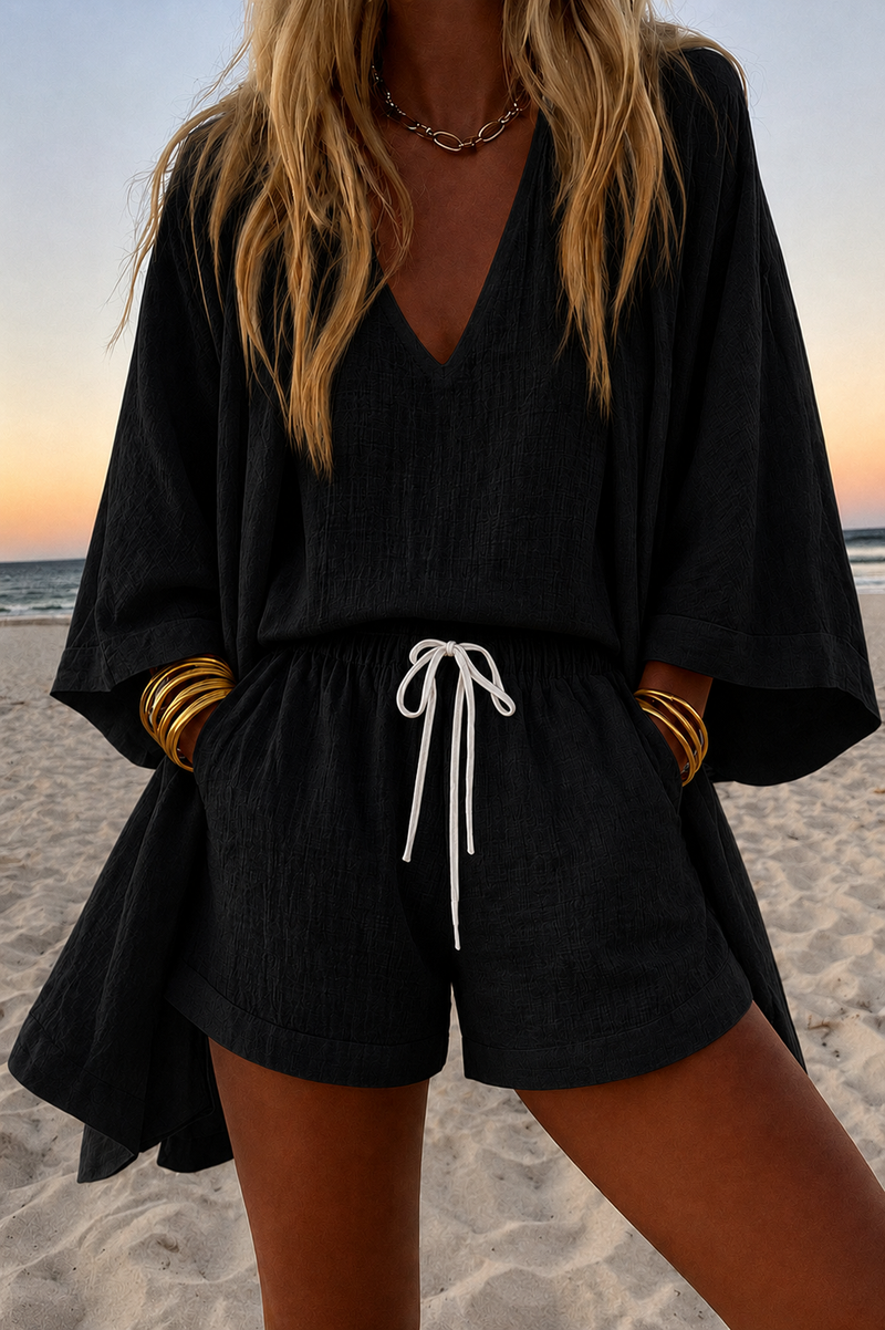 Nice Set | Sleeveless Top, Shorts & Flowing Kimono