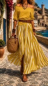 Porquerolles Set | Off-Shoulder Top & Striped Skirt