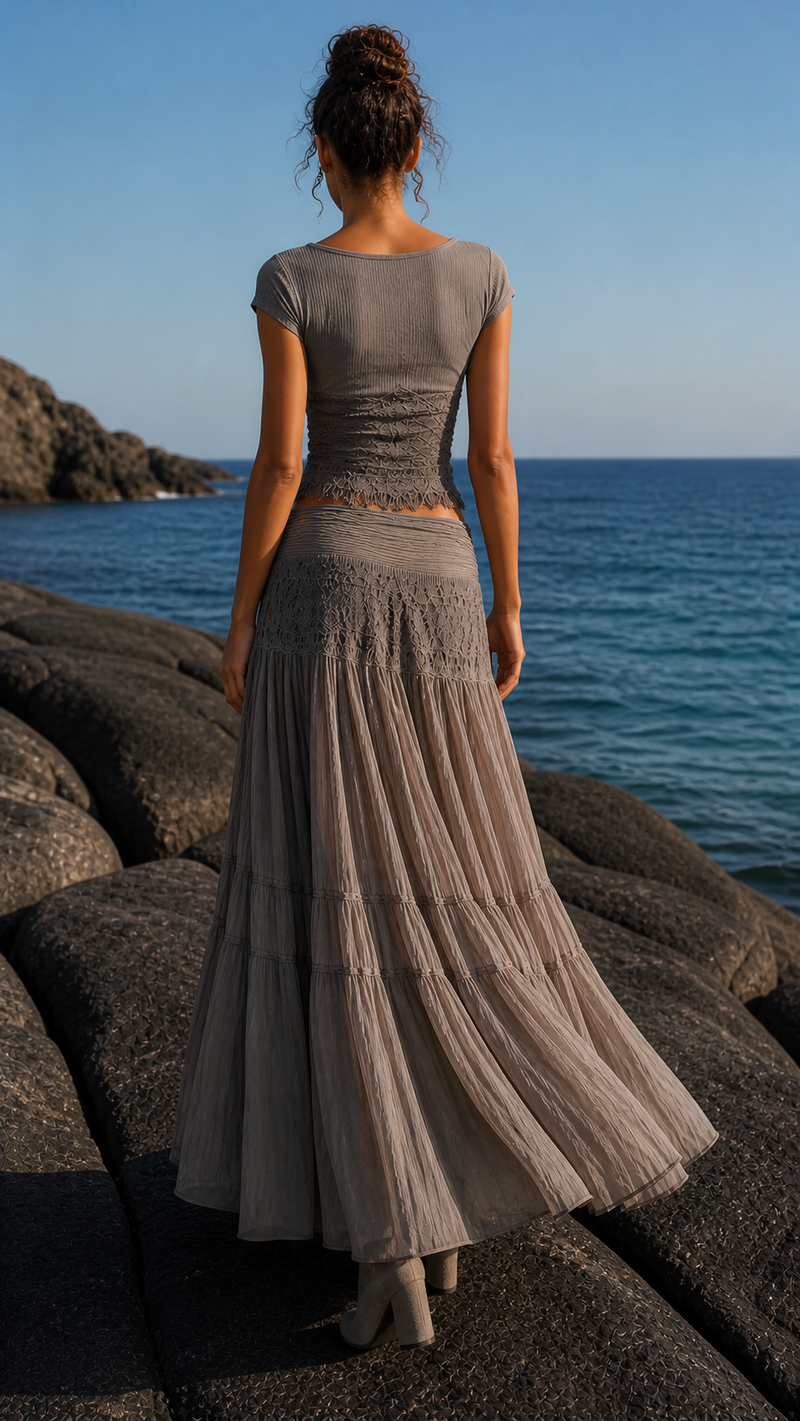 Juliette Set | Lace Top & Pleated Maxi Skirt
