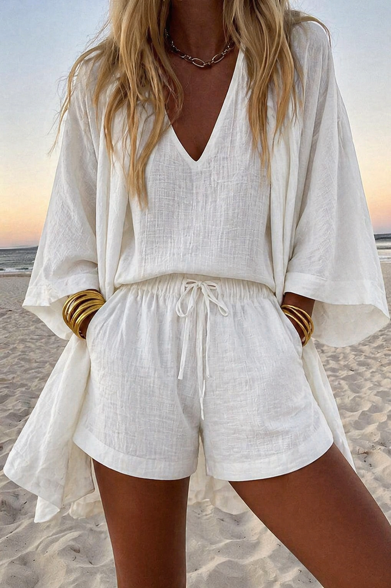 Nice Set | Sleeveless Top, Shorts & Flowing Kimono