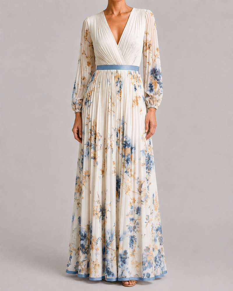 Lavinia | Long Sleeve V Neck Floral Maxi Dress