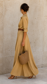 La Rochelle Dress | Belted Maxi with Relaxed Drape
