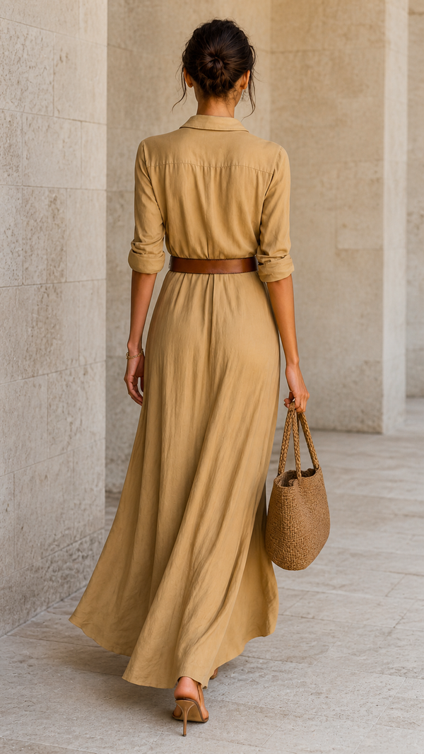 La Rochelle Dress | Belted Maxi with Relaxed Drape