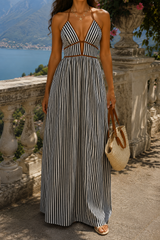 Leonie Dress | Striped Maxi with Cut-Out Neckline