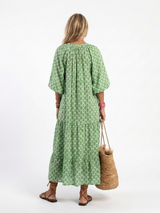 Apolline | Three Quarter Sleeve V Neck Patterned Midi Dress