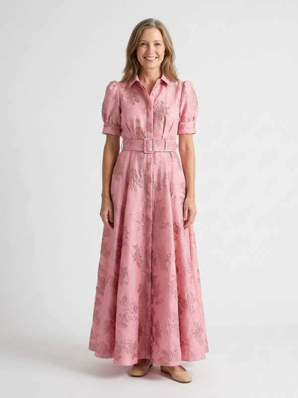 Xanthea | Abito Camicia Maxi Floreale Testurizzato con Cintura