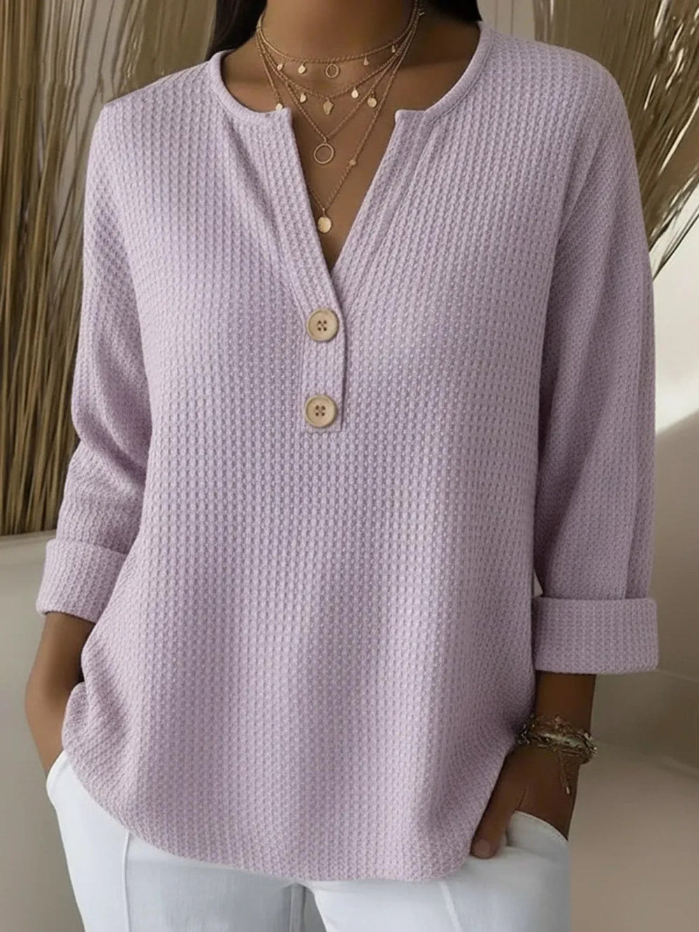 Lucía | Top Henley in Waffle con Bottoni