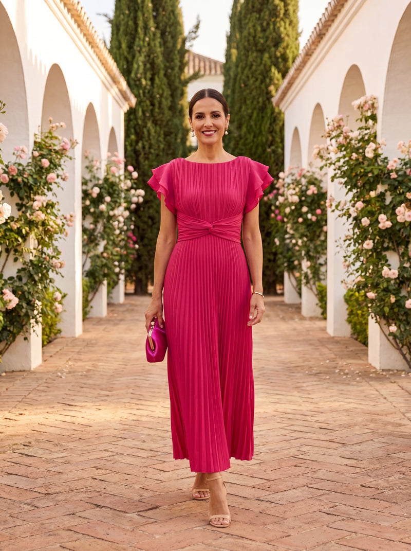 Seraphina | Elegante Maxi Abito Plissettato con Vita Annodata