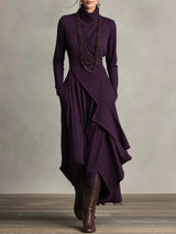 Elena - Vestido maxi elegante con cuello alto y drapeado asimétrico