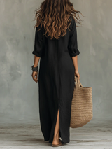 Soline | Robe Longue Noire Ample à Boutons